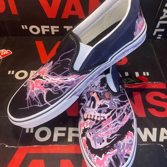 Vans Classic Slip On Zap Dress Blues Black Sz US 10 Men VN000XG88NK Glow In Dark - Picture 9 of 16